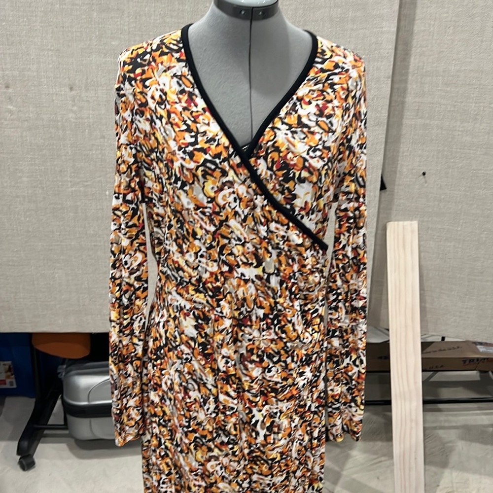 Colourful dress with black piping